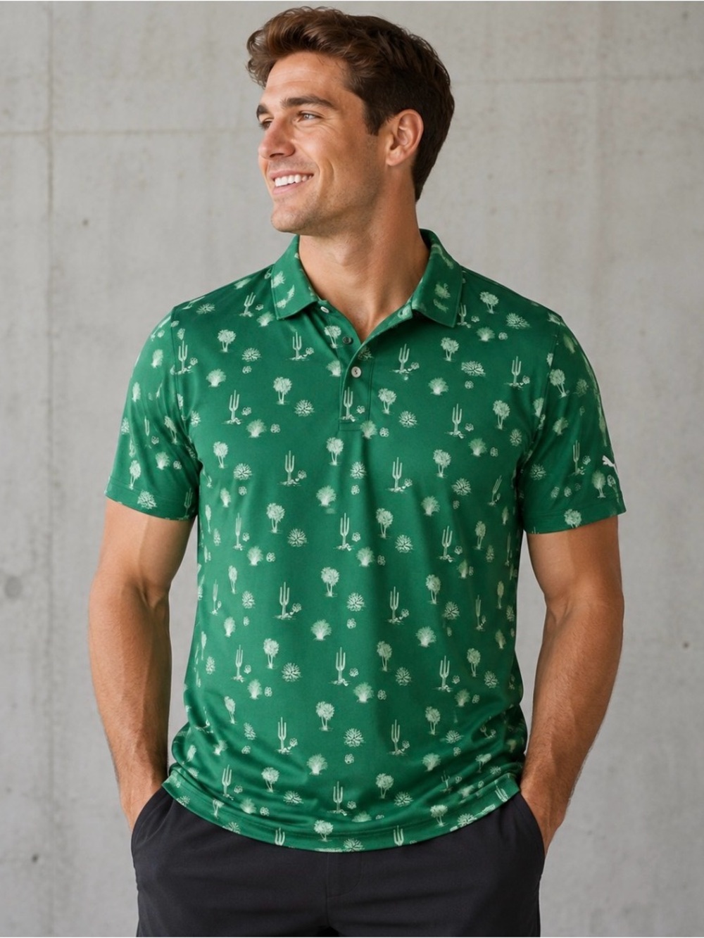 PUMA NWT Golf Cactus Desert Print Performance Polo Shirt Medium Cloudspun